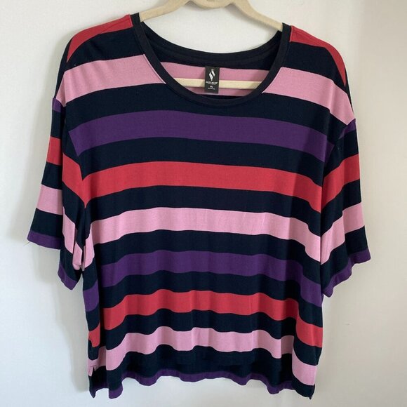 Skechers Los Angeles Multi-Colored Striped Tee Shirt Top Oversized Women's XL - Picture 1 of 4